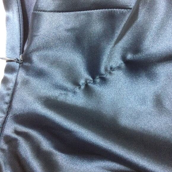 LULU'S M navy blue satin ruched surplized slit formal party maxi dress NEW B29 - Picture 7 of 9